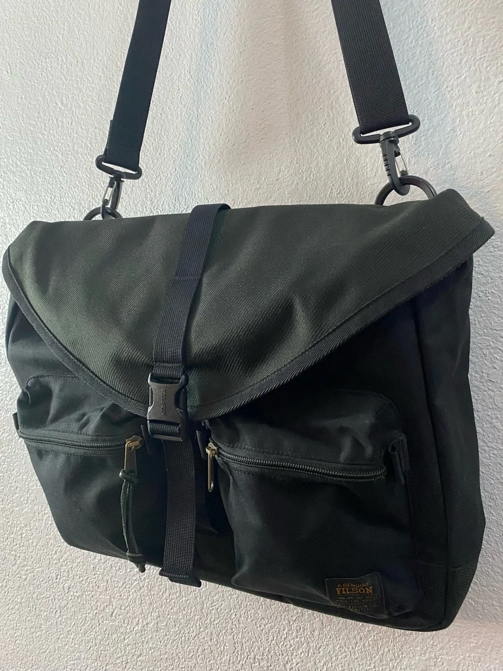 Filson Black Messenger Bag with Front Pockets